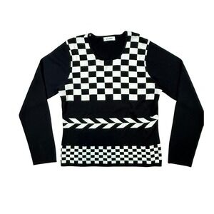VTG Carducci Checkerboard Knit Top Womens Medium Black White Geometric Mod Indie